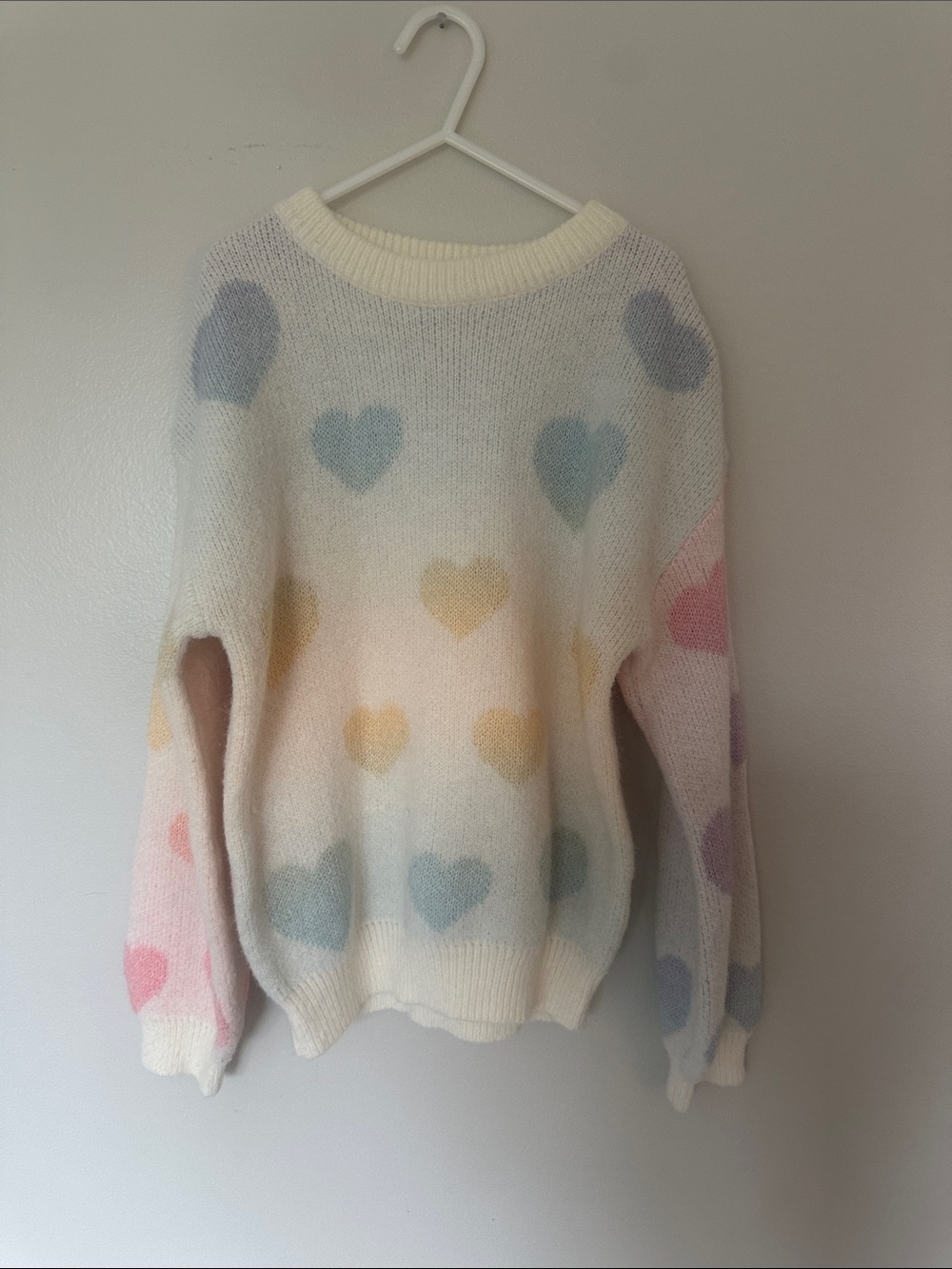 Cozy Pastel Heart Sweater - Cream Multicolor